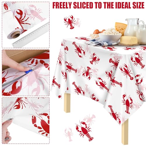 Image of Kochorie 100 Ft x 54 Inch Crawfish Party Tablecloth Roll with Cutter Box Waterproof Plastic Lobster Table Cover for Crawfish Birthday Party Supplies Decorations