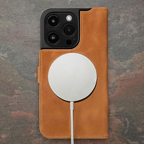 Coque iPhone 15 Pro étui portefeuille cuir compatible MagSafe