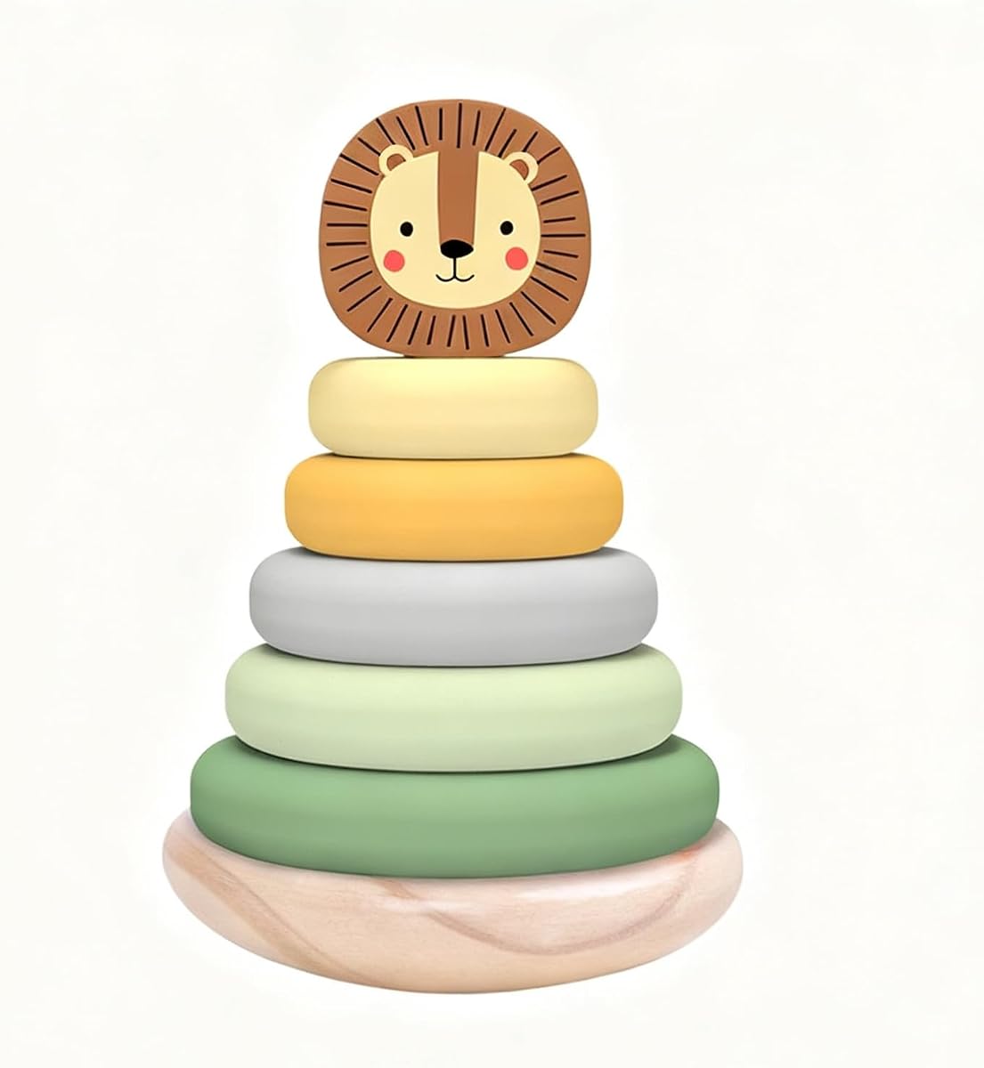 Wooden Ring Stacker Toy for 1 Year Old - Montessori Toys for 1 Year Old Boy and Girl, Stacking Rings with Lion Topper, Baby Toy 12-18 Months, Fine Motor Skills, 1st Birthday Gift