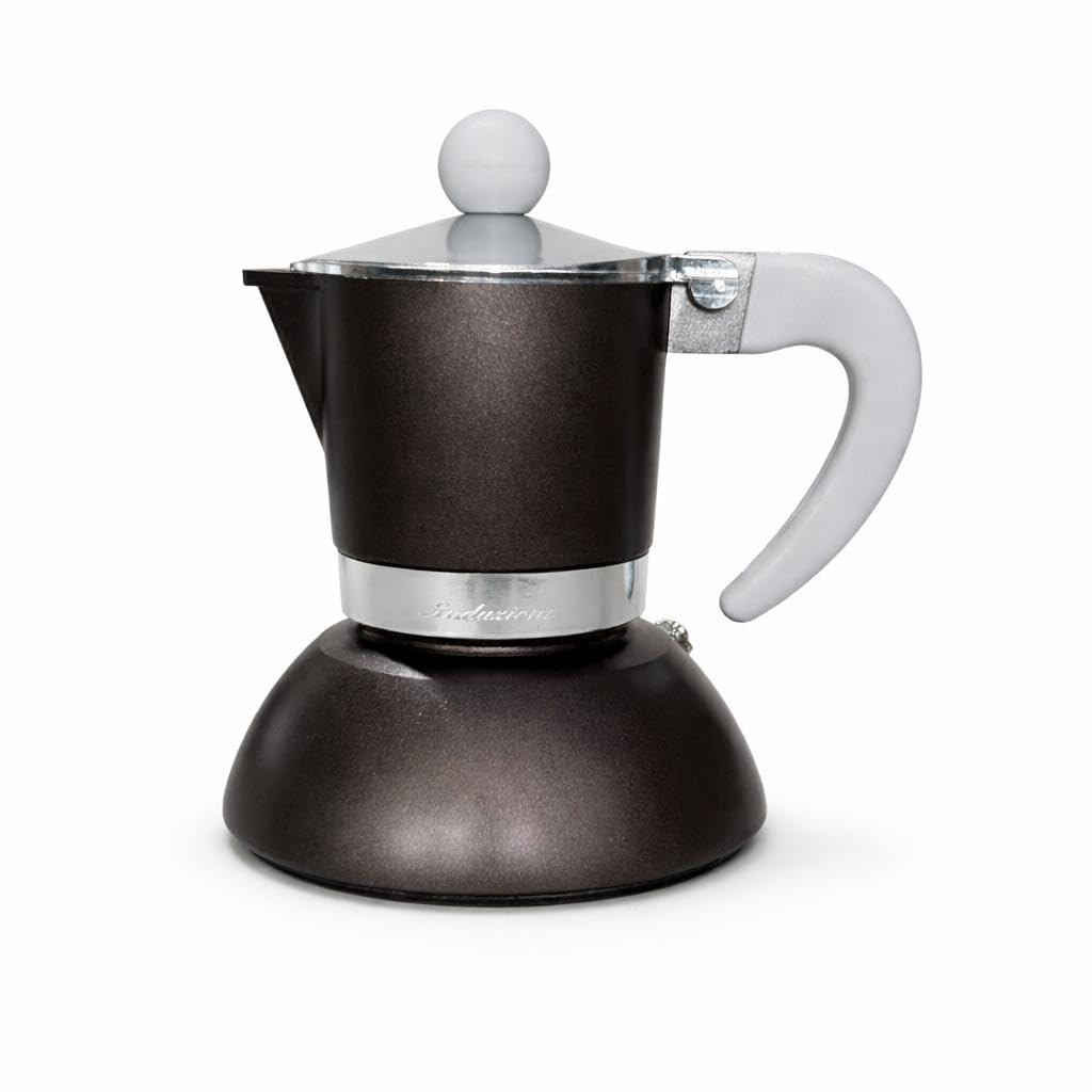Caffettiera Moka per Induzione, 2 Tazze, Alluminio, con Manico Ergonomico, Colore Marrone Metallizzato, Design Elegante, Diametro 10cm