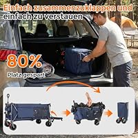 Citybay Bollerwagen Faltbar 300L+120L mit Verstellbarer Heckklappe, 250 KG Belastbar, All-Terrain-Räder & Doppelbremsen, Verstellbarer Griff & Seitentasche，Strand/Wanderung/Camping/Einkauf, Blau – Ansicht 9
