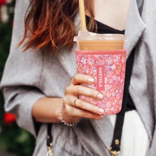 Image of Reusable Insulated Neoprene Iced Coffee Cup Sleeve, Durable Drink Sleeve for Cold Beverages, Beverage Holder for Iced Coffee, Rosy Blooms