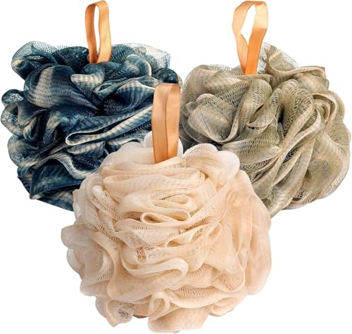 3 Pcs Bath Loofah, Bath Body Scrubber for Women - Men, Exfoliating Bath Sponge Body Scrubber Biodegradable, Scratch-Free Body Wash Sponge, Eco Friendly Shower Essential Skin Care