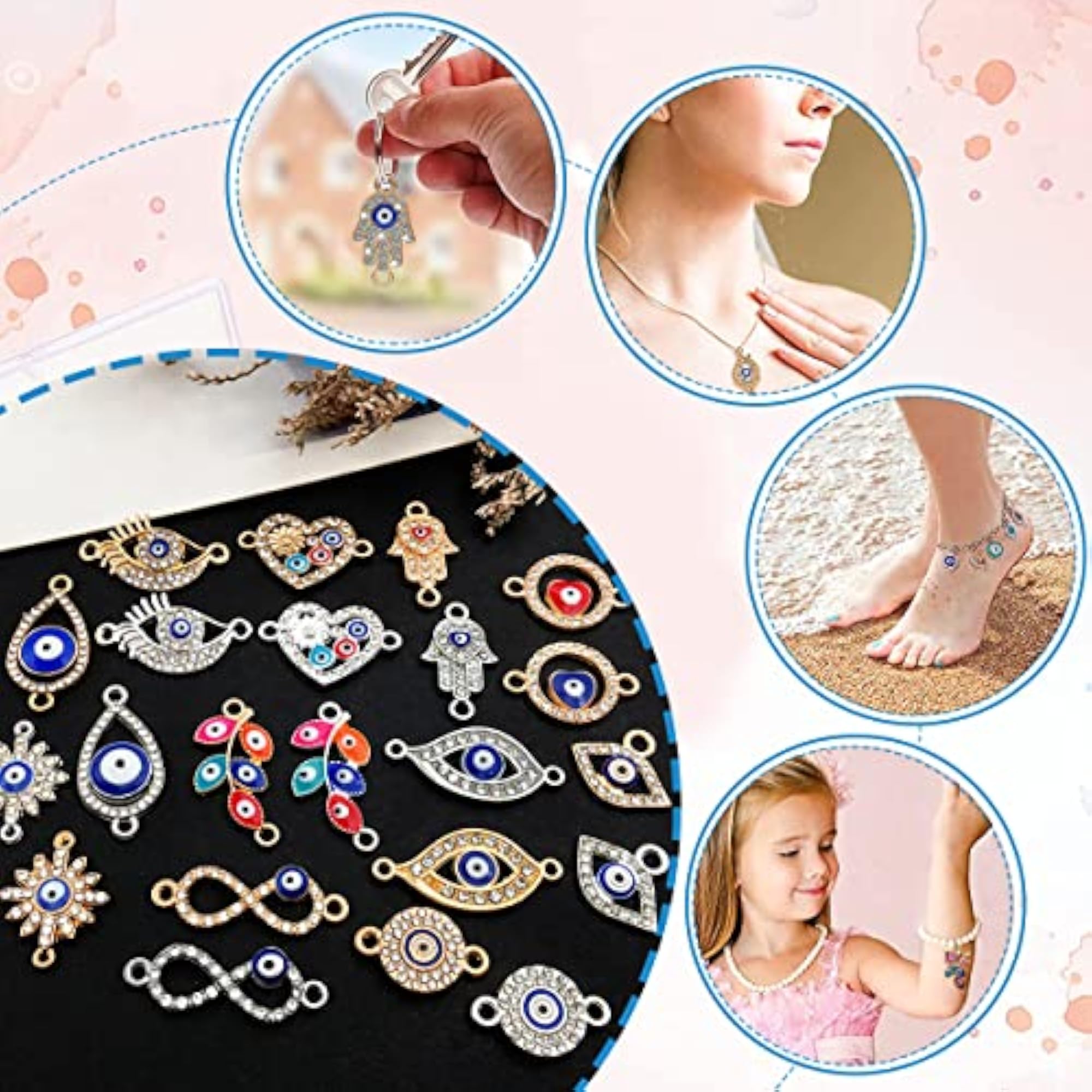 22pcs Evil Eye Rhinestone Charms Connectors, DIY Crafts