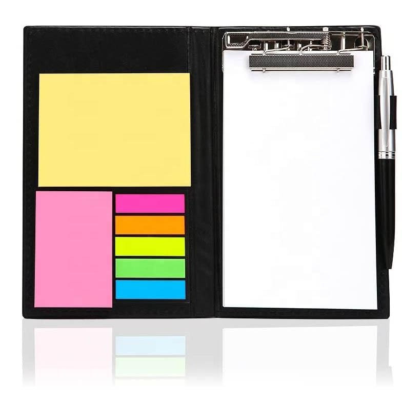 Image of AccuPrints Premium Leather Note Pad /Memo Book | Size 19 x 11 cm | with Sticky Notes & Clip Holder with Pen for Gifting Multi Size Sticky Notes Diary Style