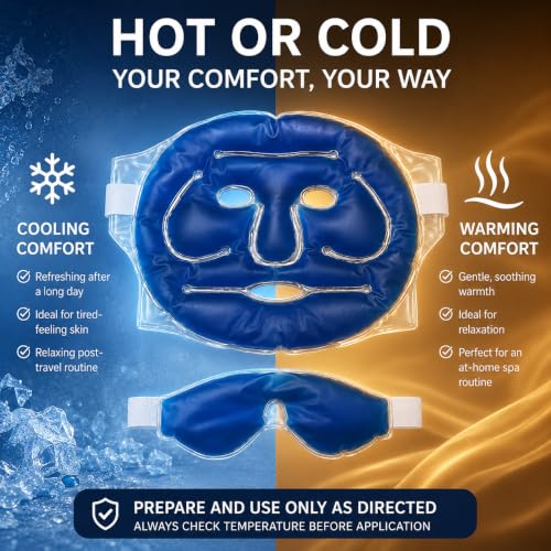 ZODZE Reusable Hot & Cold Gel Face Mask Set with Eye Mask, Cooling - Image 3