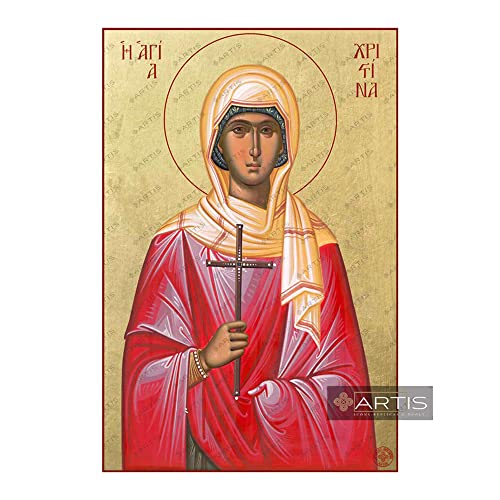 Icono dorado ortodoxo griego de Santa Cristina (14 x 21 cm)