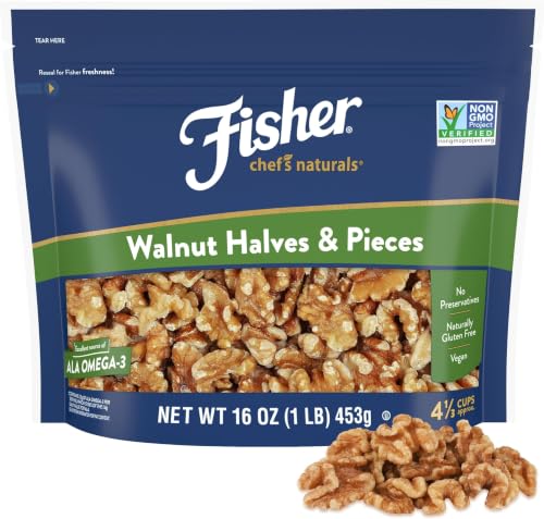 Image of Fisher Walnut Halves & Pieces, Unsalted California Cooking Nuts, 16 Ounce (Pack of 5)