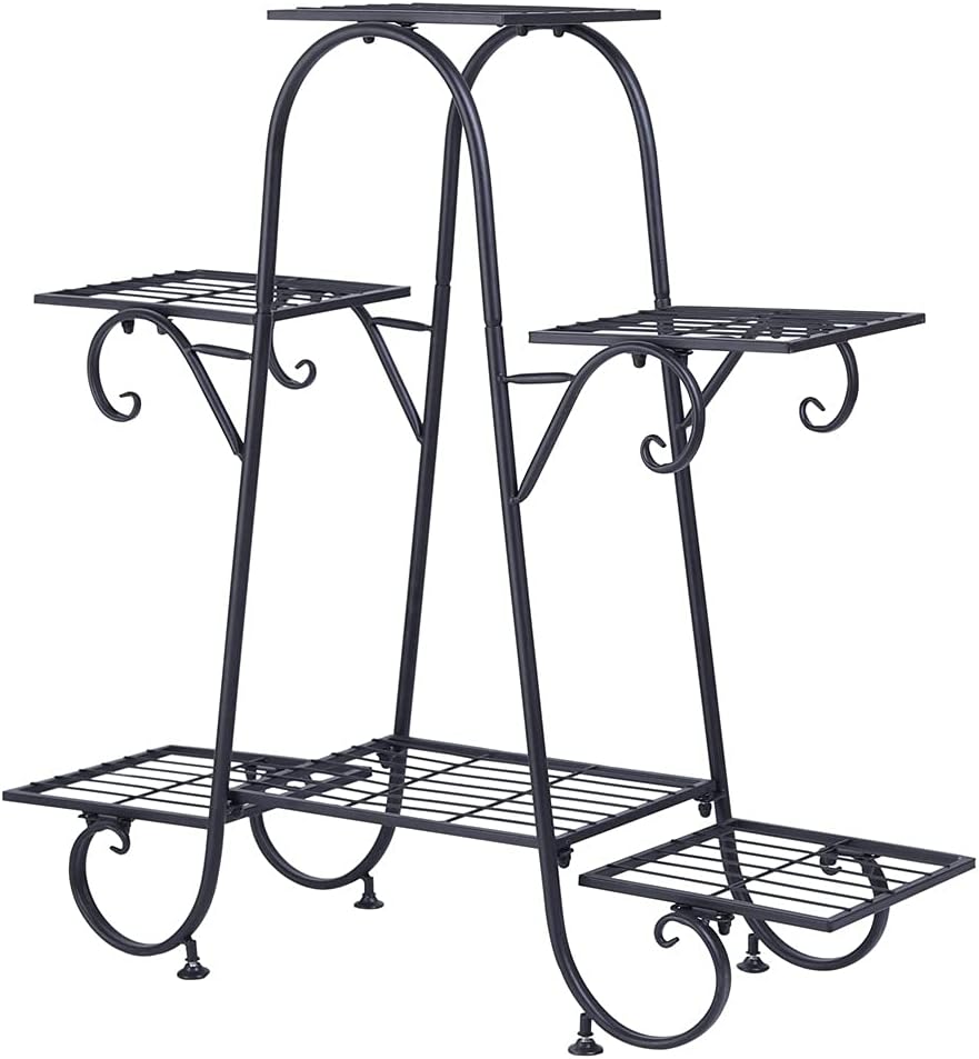 6-Tier Plant Stand For Indoor And Outdoor Black Metal Flower Pot Shelf