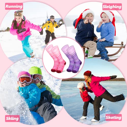 Ski Socks Kids 2 Pairs Warm Snowboard Socks For Boys Girls Child Winter Skiing Snow Socks For 5-15 Year Old Children (Pink + Purple) #TOP6
