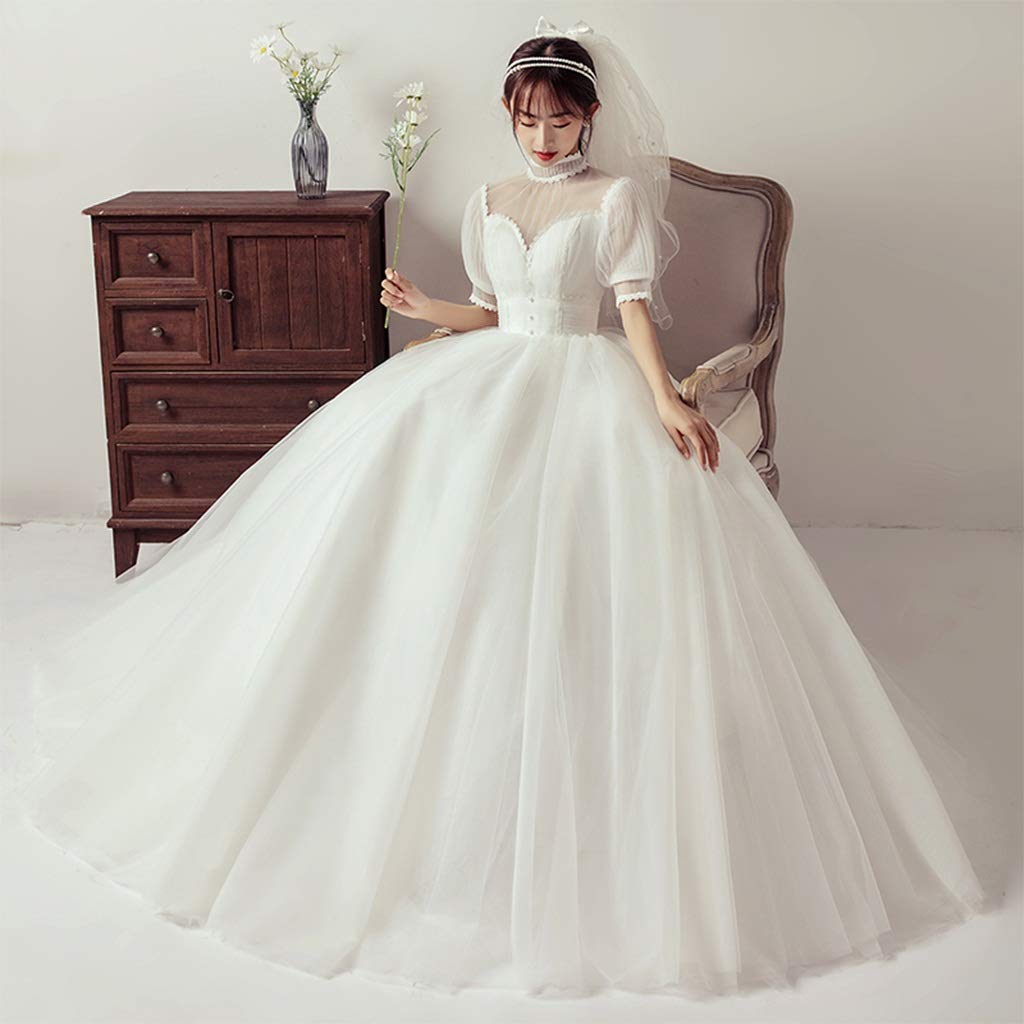 Vestido de novia para mujer , vestido de novia formal, vestido largo de novia, elegante falda de cóctel, vestidos de novia de maternidad, bonito vestido (color: blanco, talla: pequeña) (blanco XXL)
