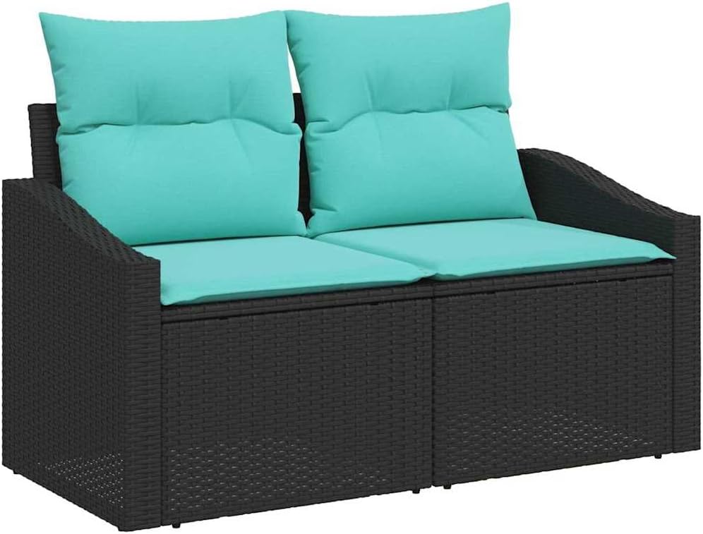 2 Seater Garden Sofa, Outdoor PE Wicker Loveseat with Steel Frame, Modern Patio Furniture for Backyard, Porch, Balcony, Black