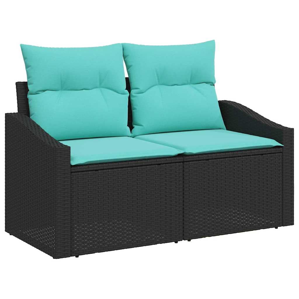 Juego de muebles de jardín de 9 piezas con cojines negros, polirratán modular para 8 personas, incluye mesa de jardín y cojines para terraza, balcón y jardín