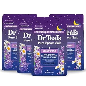Dr Teal’s Pure Epsom Magnesium Salt Soak, Sleep Blend with Melatonin, Lavender & Essential Oils, 3 lb (Pack of 4)