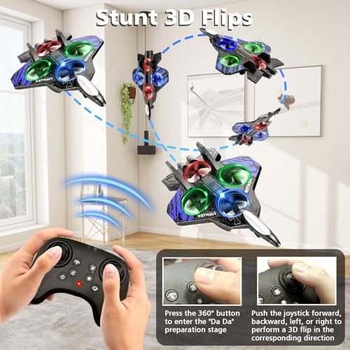 Schaumstoff-Flugzeugdrohne für Kinder,ferngesteuerter Quadrocopter mit automatischem Schweben,3D-Flips,bunten LED-Leuchten,2 Batterien sicheres RC-Flugzeugspielzeug für Anfänger für Jungen und Mädchen