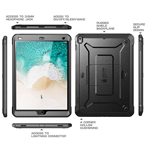 Image of SUPCASE for iPad Pro 10.5 inch Case 2017 / iPad Air 3 Case 2019, Black | Built-in Screen Protector, Built-in Stand, Charge Port Cover, Heavy Duty Protection, Unicorn Beetle Pro