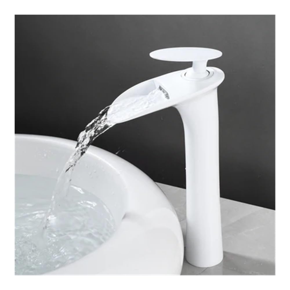 Blyqxs 12 Brass Hot And Cold Waterfall Faucet Countertop Basin Washbasin Black/White/Gold Heightened Models Faucet W3044(12)