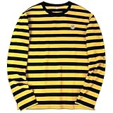 KESIHAN Men's Casual Black and Yellow Striped Shirts Crewneck Long Sleeve Basic Daily Work T Shirt Tops Medium
