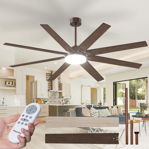 Image of 72 Inch Ceiling Fans with Lights, Large Modern Ceiling Fan with Light and Remote Control, Reversible, 3CCT, Dimmable, Quiet, Brown Ceiling Fan for Bedroom Living Room Patio Farmhouse, Indoor /Outdoor