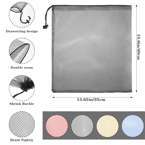12Pcs Colorful Mesh Bag Sports Equipment Bag Multipurpose Nylon Drawstring Bag with Cord Lock Closure 15.6"X13.65" Gym Storage Bag Mesh Stuff Sack for Travel, Sports, Balls, Beach, Laundry2