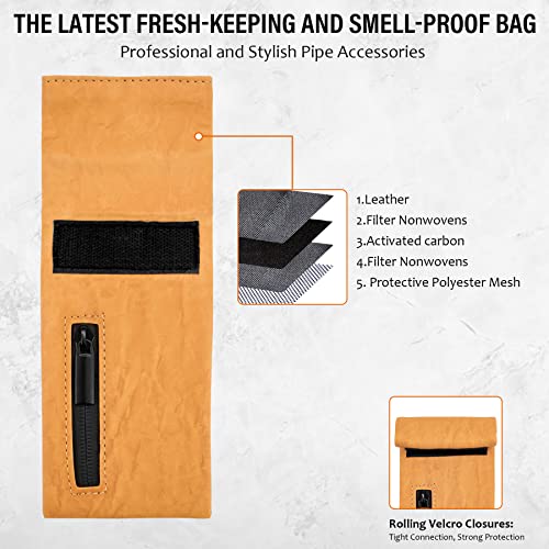 Leather Tobacco Pouch, 8.3"x3.3" Waterproof Scent Proof Bag for Smoking Accessories, Coffee, Spices (Brown) - Image 5