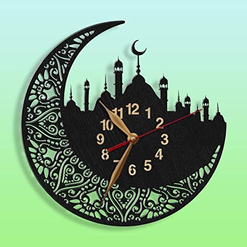 monastar Islamic Mosque Big Wood Wall Clock -Select Size- Muslim Moon tracery Art Decor Large Islamic Symbol Wall Art Décor