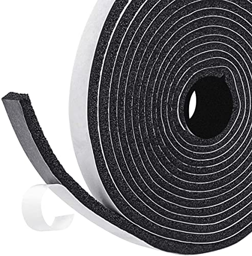 Keweiding 4m Single Sided Self Adhesive Weather Stripping Foam Tape High Density CR Foam & Neoprene for Window & Door Seal Black 12mm X 6mm Insulating & Noise Reducing