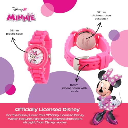 Disney Minnie Mouse Watch for Kids – Cute Minnie Watch for Girls & Toddlers Ages 3-5 – Gift for Young Fans – Full Color Watches with Pink Bezel & Soft Silicone Plastic Strap3