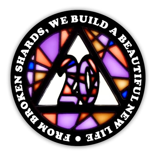Image of Stained Glass 20 Year AA Chip Sobriety Coin Medallion, Fragments to Freedom Alcoholics Anonymous Addiction Recovery Anniversary Token, Inspirational Sober Gifts for Men and Women by the Token Shop
