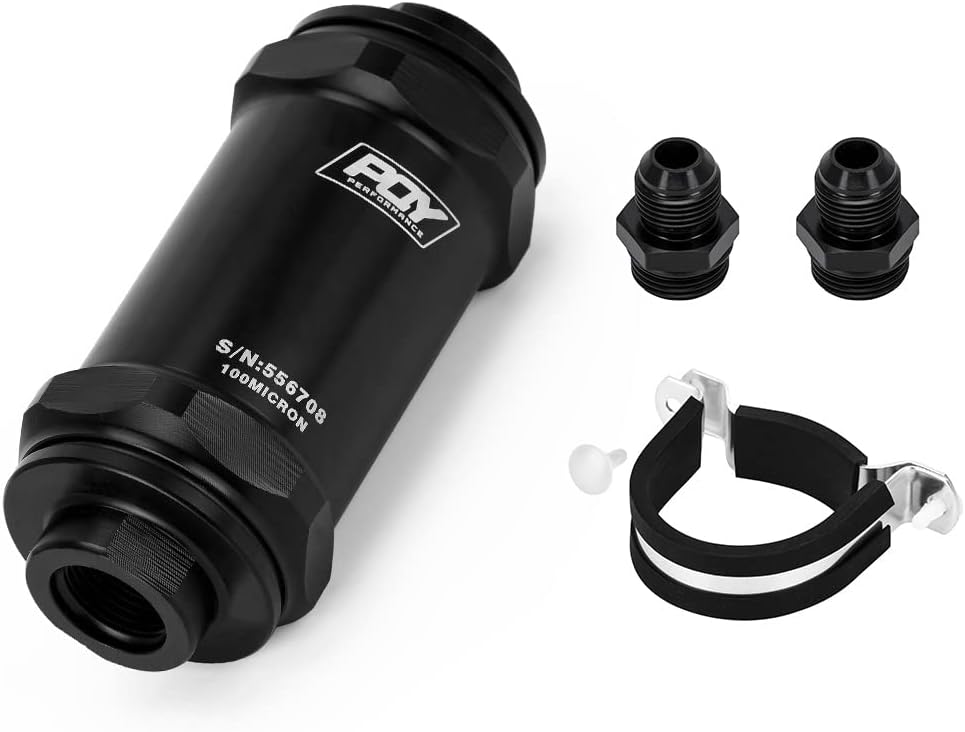 PQY AN8 Inline Fuel Filter E85 Ethanol With 100 Micron Stainless steel element