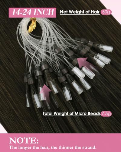 Image of YoungSee Micro Loop Hair Extensions Real Human Hair Ash Brown Micro Bead Hair Extensions Dark Brown Bead Extension Human Hair Invisible Microring Hair Extension 20 Inch 50 Strands 57g