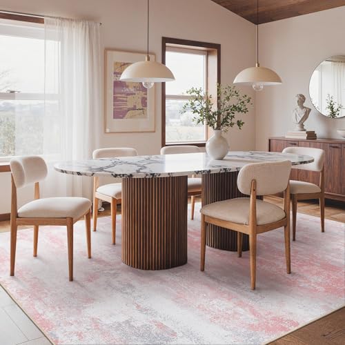 Image of BEIMO Area Rugs 8x10 for Living Room Bedroom, Modern Abstract Machine Washable Rug, Large Soft Low Pile Floor Carpet with Non Slip Backing for Dining Room, Pink