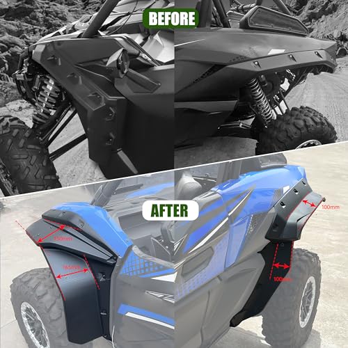 Image of Wider XXL Front & Rear Fender Flares Kit Compatible with Kawasaki Teryx KRX 1000 2020-2025 Accessories Update Extended Mud Flaps Extension Mud Guards Replace 99994-1324(12PCS,Left & Right)