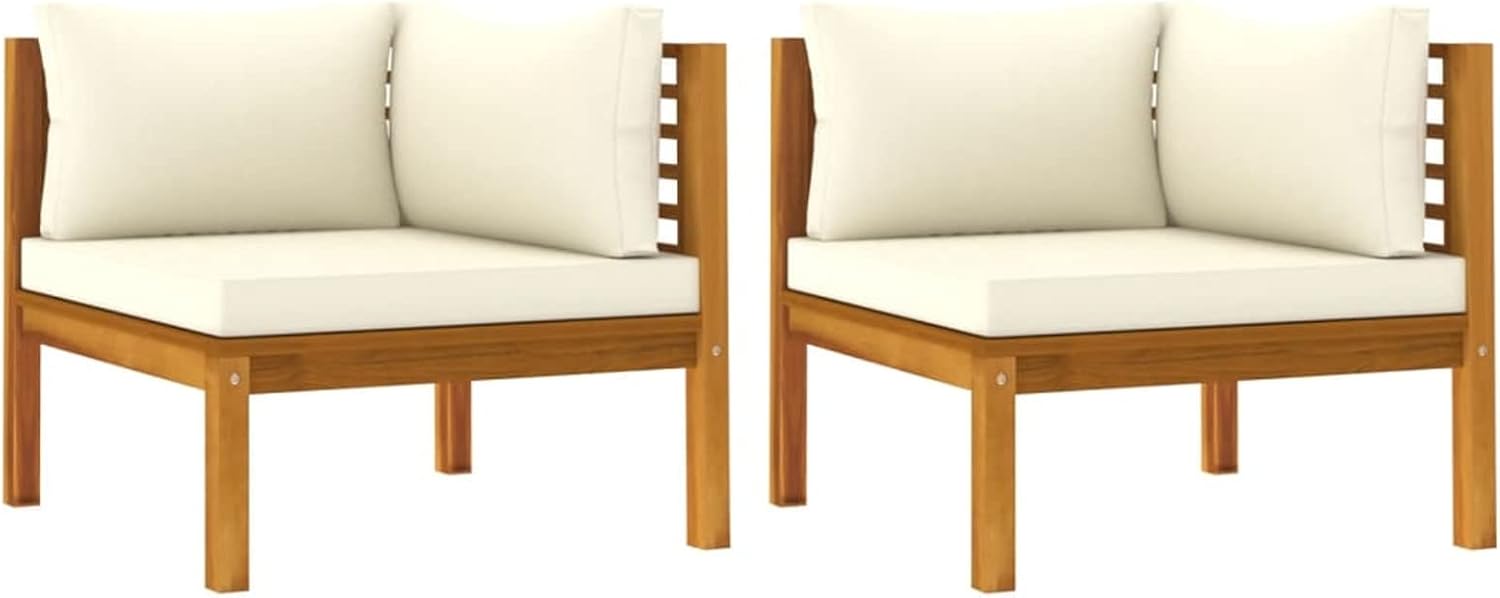 REWIS Patio Furniture,Outdoor Couch,Outdoor Sofa,Corner Sofas 2 pcs with Cream White Cushions Solid Acacia Wood