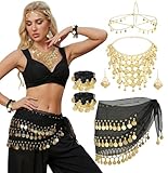 7 Pièces Danse Orientale Ceinture Femme Costume Danse du Ventre Foulard Jupe Coiffe Collier Bracelet Halloween Carnaval
