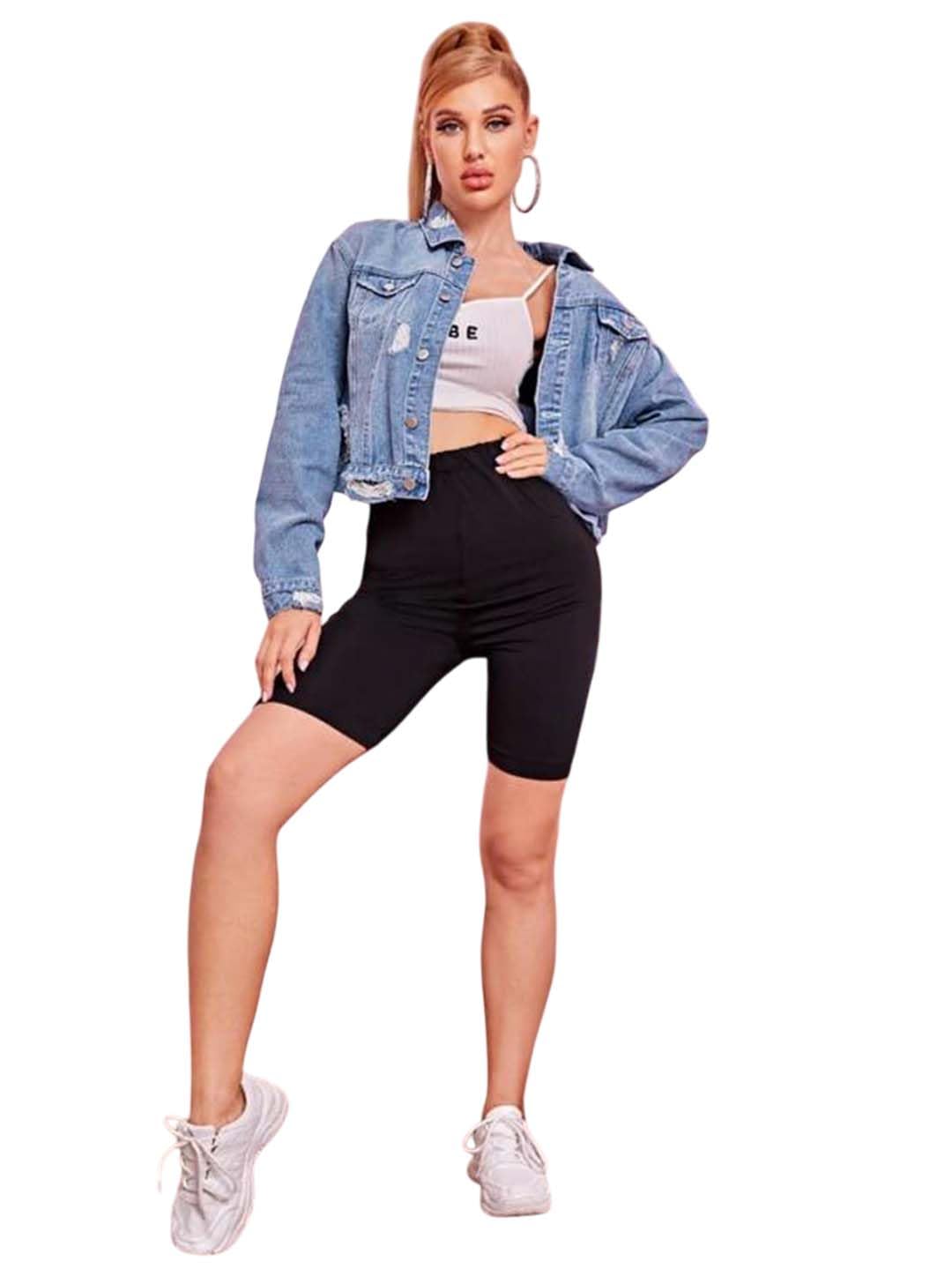 kotty Women's Solid Skysail Blue Long Sleeve Denim Jacket-picture-16