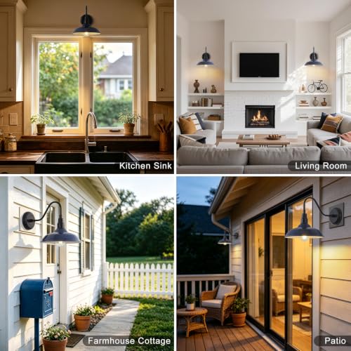 Image of 10in Outdoor Barn Light Gooseneck Outdoor Light Fixture, Midnight Blue Exterior Farmhouse Lights, Goose Neck Porch Wall Lighting Sconce for House, Garage, Doorway