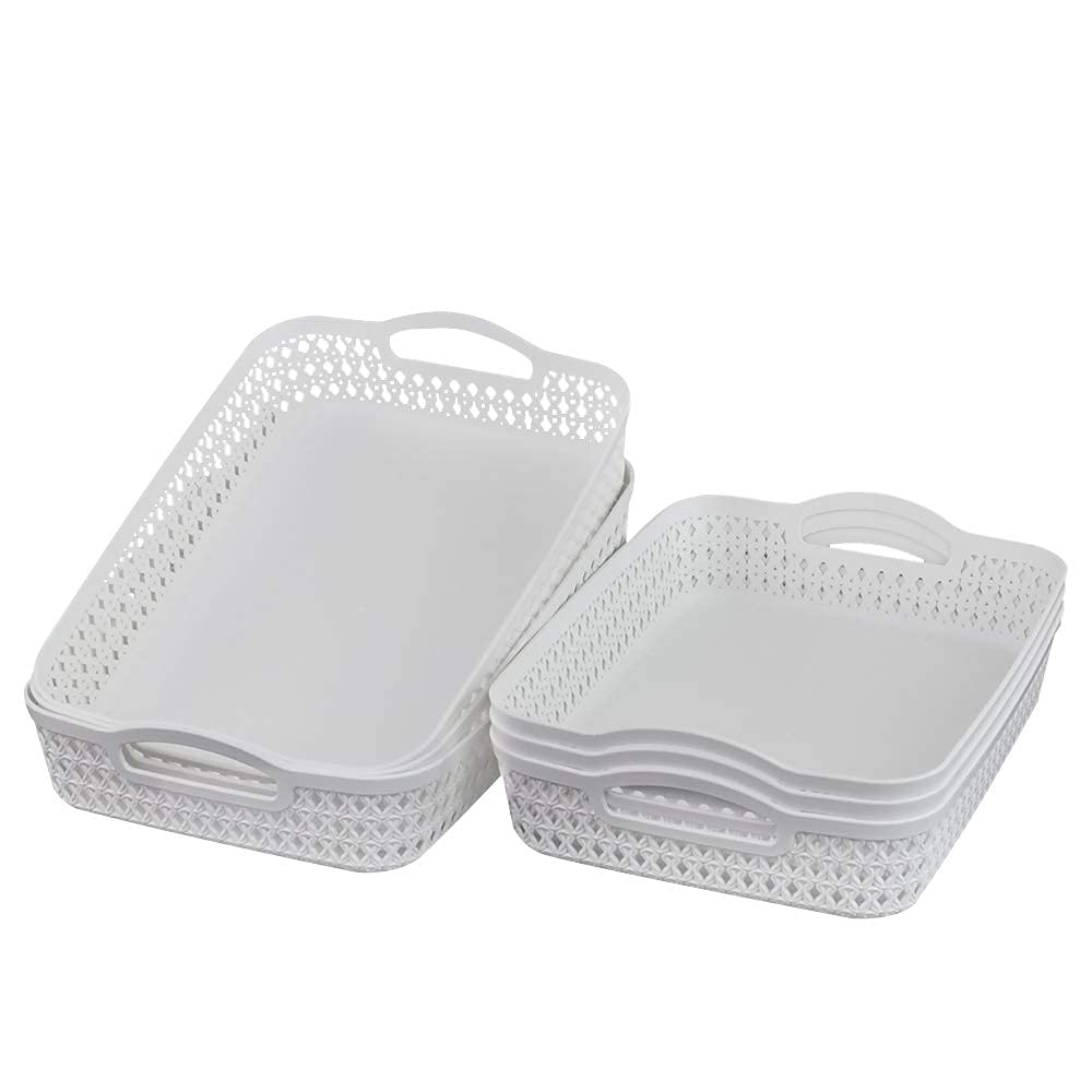Cadine Cestini Plastica con Manici, Confezione da 6 Cestini Portaoggetti Bianca, Cesto A4