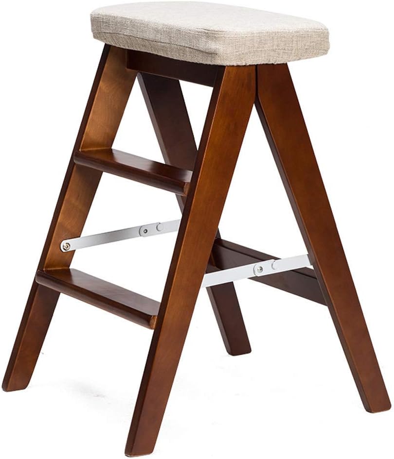Stool Folding Solid Wood Creative Simple Folding Ladder Kitchen Portable Folding Chair Home Bench Beautiful and Stable Baby Straps,Red and Green Pattern