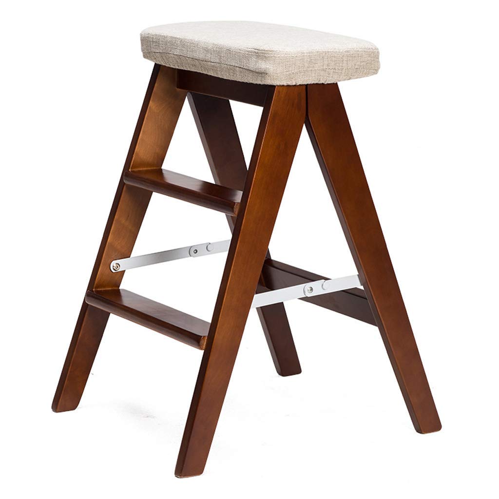 Tabouret pliant en bois massif stable avec sangle anti-basculement en lin