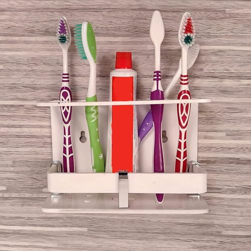 Image of Wall Mounted self Adhesive Acrylic Tooth Brush /Toothpaste Holder /Stand /Tumbler /Toothpaste for Bathroom Stand Organizer Rack for Home (Acrylic Stand) (Bih White)