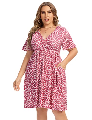 Image of ShopWonder Plus Size Dress Women's V Neck A-Line Knee Length Wrap Swing Dresses Plus Size A Line Party Mini Dress