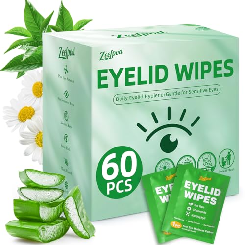 60PCS Tea Tree Oil Eyelid Wipes Individually Wrapped Eye Lid Cleaning WipesSoothing For Sensitive Eyes Stay Hydrated Lid Wipe