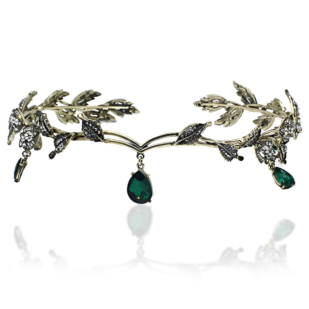 Tiara de Cristal de Boda Tiara de Corona Vintage Rhinestone de Tiara Diadema Verde Bronce Hermosa de Boda de Moda Tiara Nupcial de Princesa Tiara de Cristal de Mujeres Niñas Fiesta de Vestir