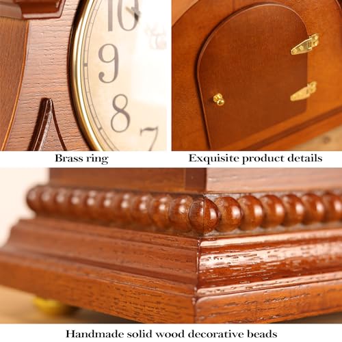Image of AYRELY Grandfather Mantel Clock with Hour /Quarter-Hour Chime, Elegant Wooden Frame, Table Clocks Battery Operated, Desk Shelf Vintage Clock for Living Room,Home Decor Gift