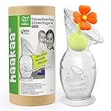 Haakaa Silicone Breast Pump with Suction Base and Flower Stopper 100% Food Grade Silicone BPA PVC and Phthalate Free (5oz/150ml) (Orange)
