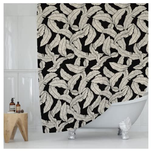 Worthwhile Goods Black And Cream Banana Leaf Print Shower Curtain - Tropical Botanical Pattern - Neutral Design - Modern Minimalist Fabric Shower Curtain For Any Bathroom - 72X72 Inches (B&W Leaves) #TOP3