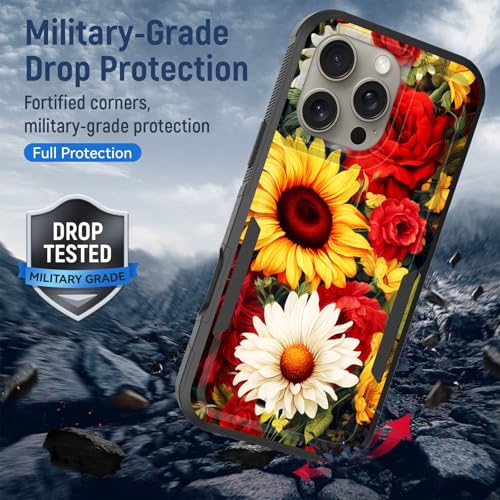 KJFHDJFDH for iPhone 16 Pro Case,Dual Layer Hybrid Heavy Duty Rugged Shockproof Hard PC +Soft Silicone Protective Case for iPhone 16 Pro 6.3 inch 2024,Sunflowers and Roses Pattern - image 6