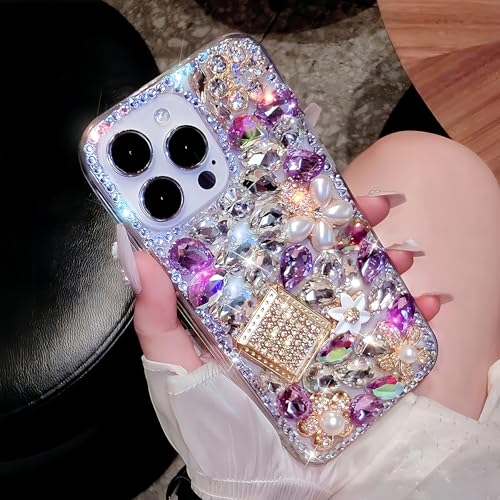 Compatible with iPhone 6 Plus / 6S Plus / 7 Plus / 8 Plus Bling Glitter Case Luxury Cute Sparkle Rhinestone Diamond Girly Protective Phone Cover Case for Women Girl Purple