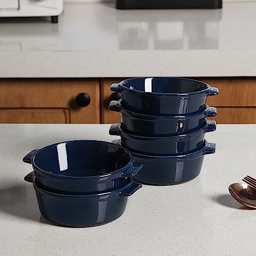 Sweejar Home Ceramic Souffle Dishes, Round Handle-Ramekins-Baking, 295 ML for Pudding,Creme Brulee,Souffle - Set of 6 (Navy) - Image 4